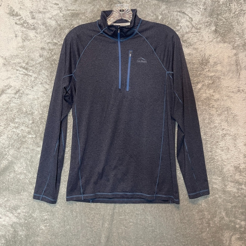 LL Bean Men Quick Dry Trail Tee Size S Baselayer 1/4 Zip Activewear Stretch Blue